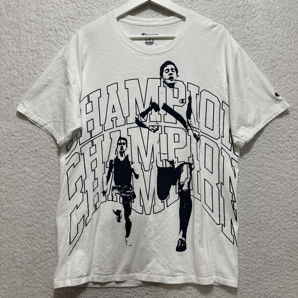 Champion Men's Size L White Short Sleeve Graphic Track & Field Logo T-Shirt Logo